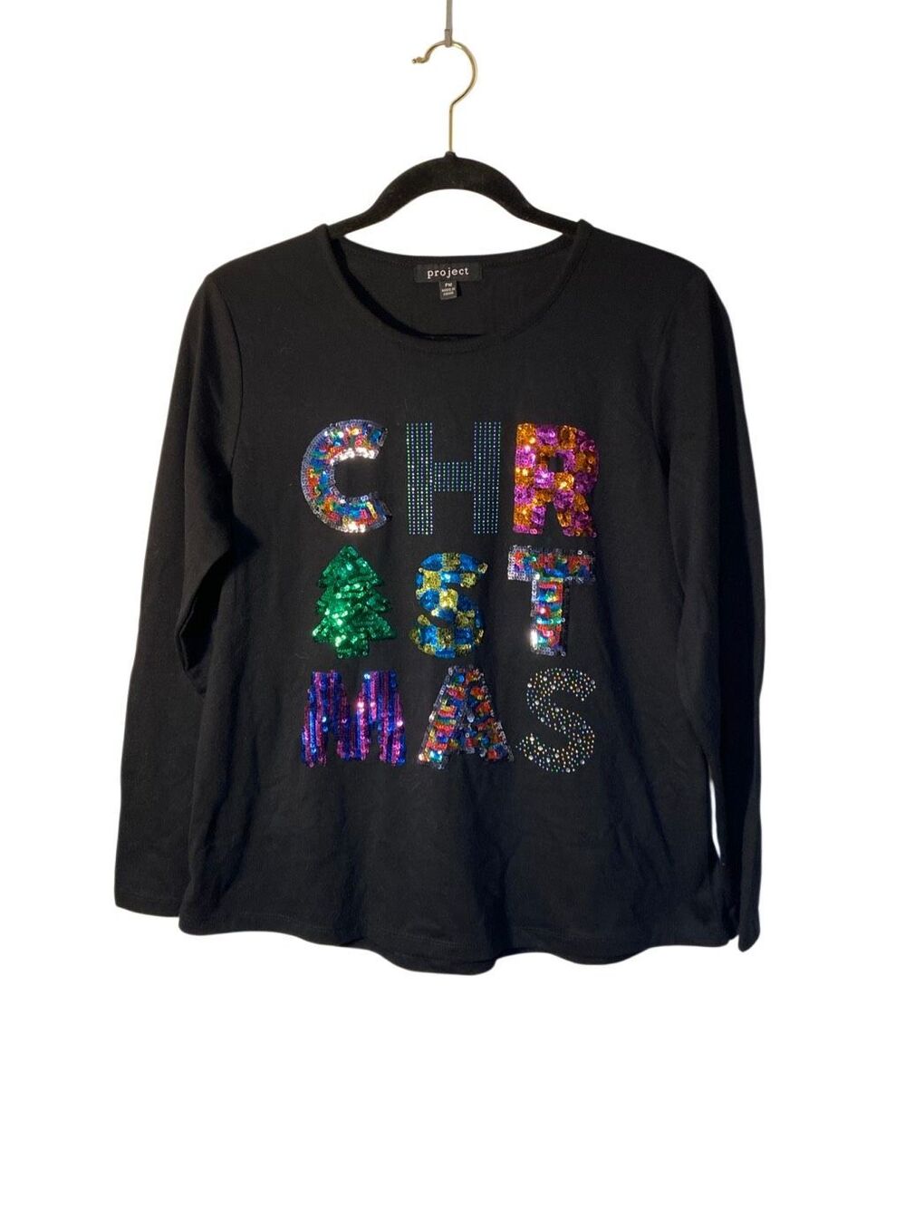 Project women’s black sequin holiday Christmas top PM